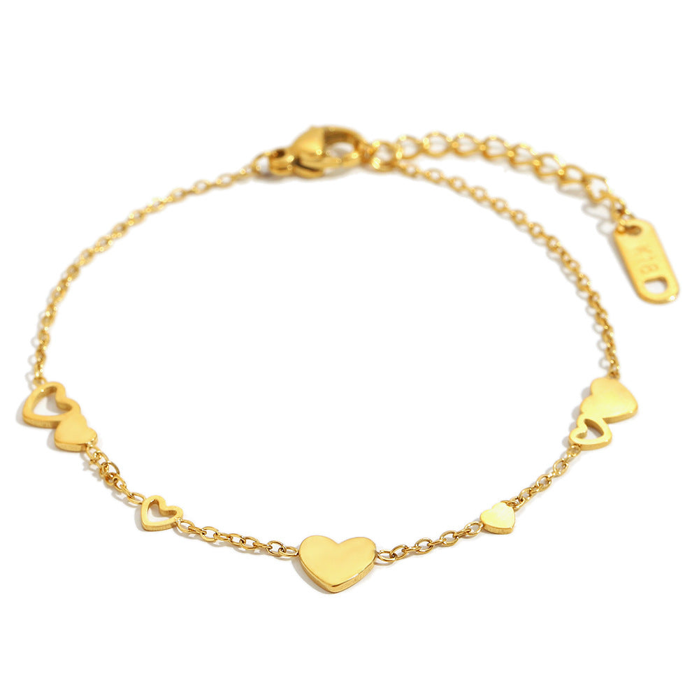 Minimalist Heart-Shaped Stainless Steel Plated 18K Gold Bracelet for Women with Geometric Design