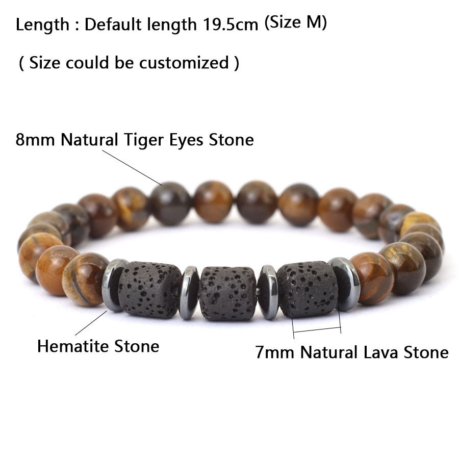 Minimalist Geometric Natural Tiger's Eye Hematite Beaded Bracelet Unisex Healing Stone Jewelry Gift for Him