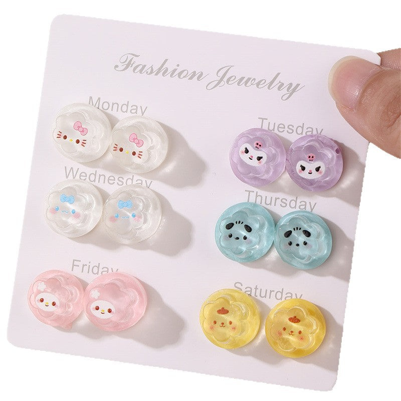 Anello in resina a forma di stella da principessa, con motivo pudding a cartone animato, per bambine