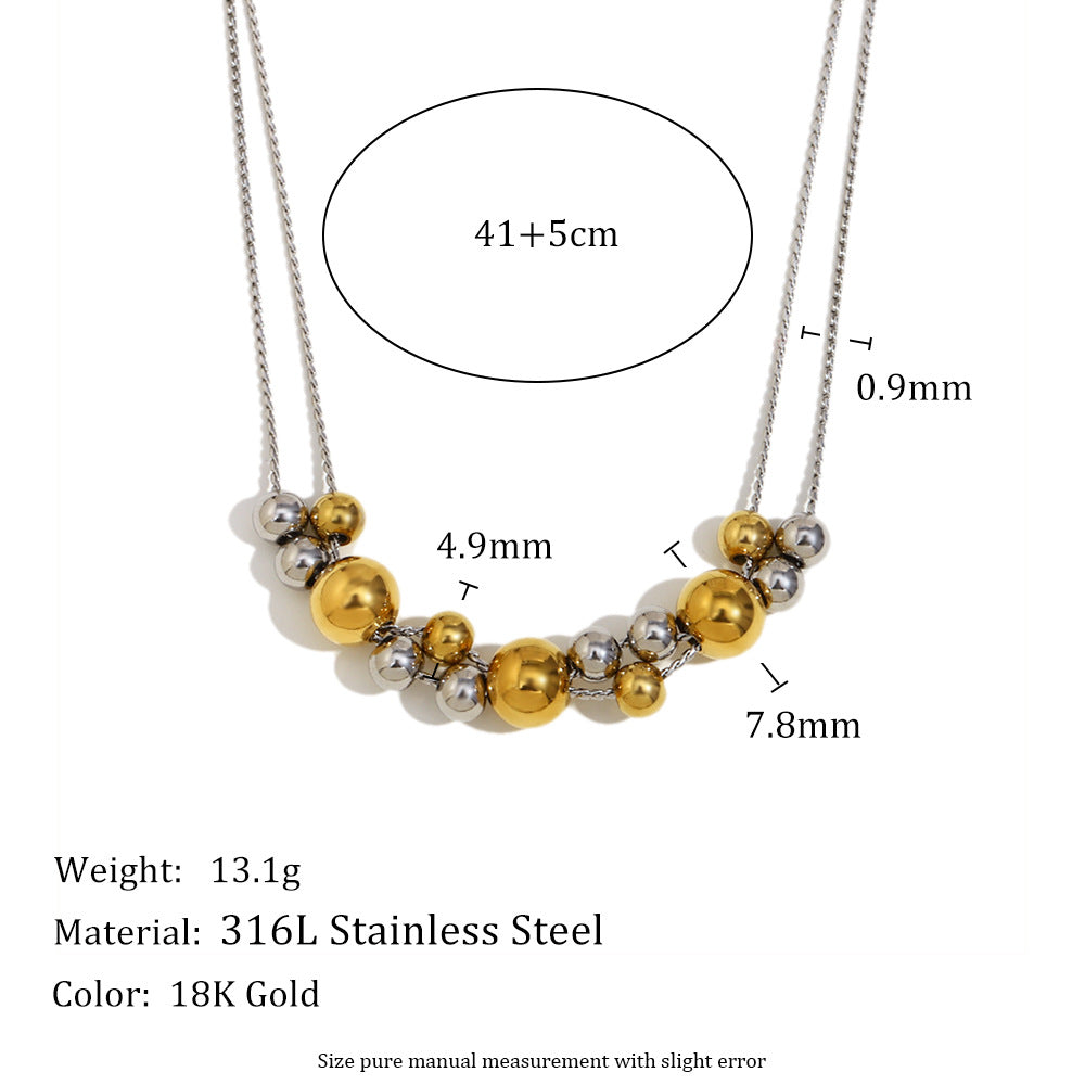 Collana Minimalista Geometrica a Doppio Strato in Acciaio Inox Placcato Oro 18K con Perle d'Oro Alternate e Maglie a Catena Rotonde