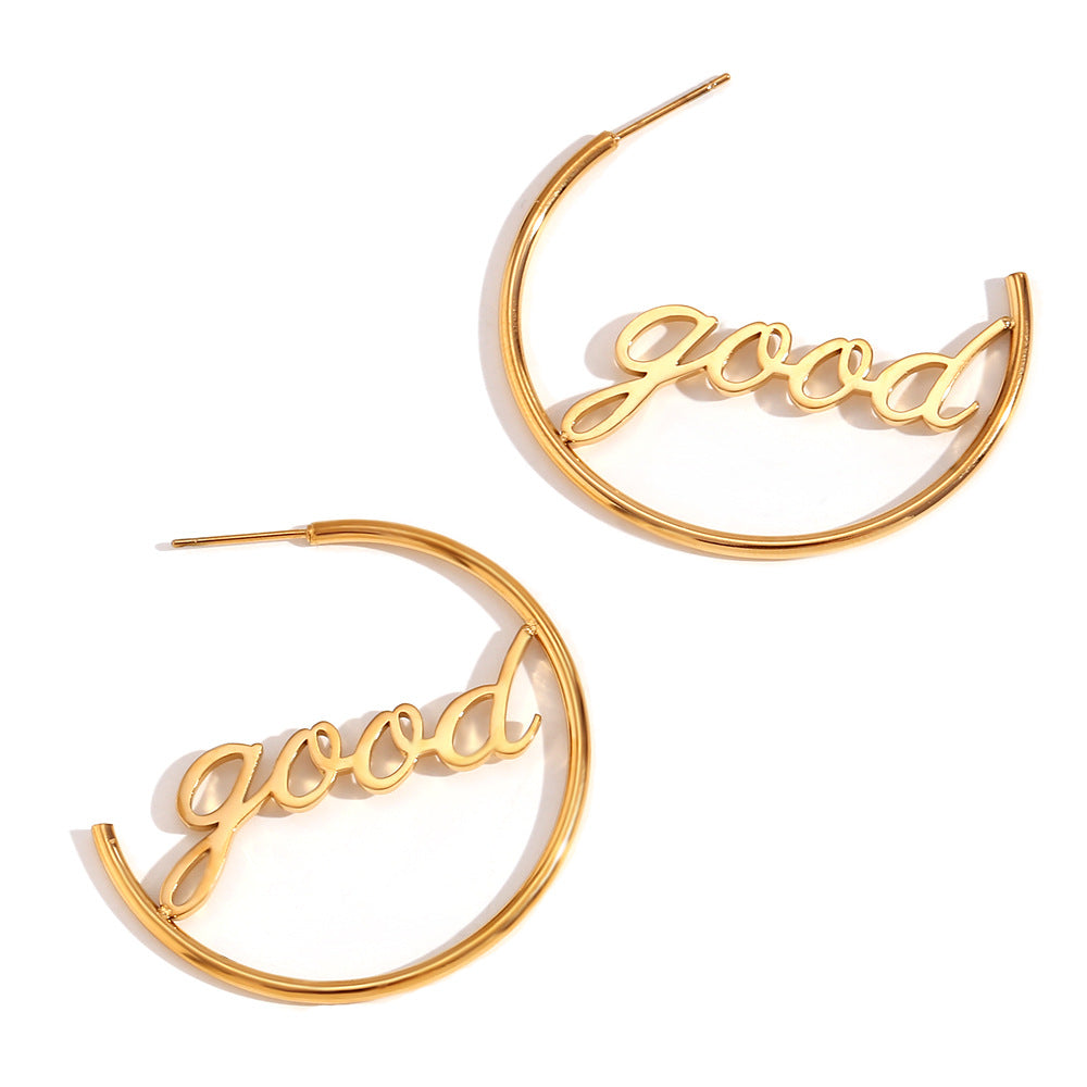 Pendientes de aro redondos minimalistas de acero inoxidable chapados en oro de 18 quilates para mujer