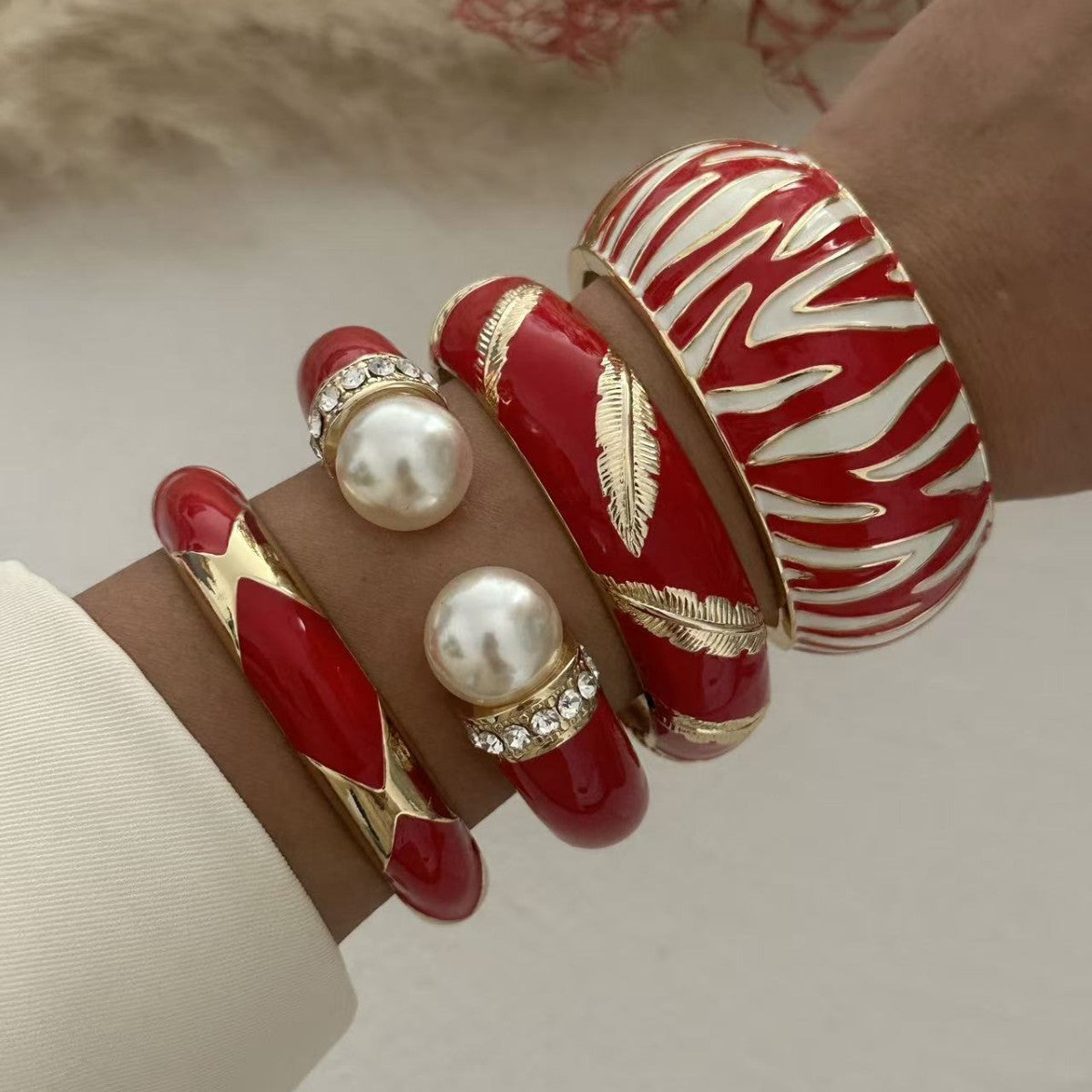 Punk Geometric Zebra Print Enamel Drip Oil Alloy Wide Cuff Bracelet for Women