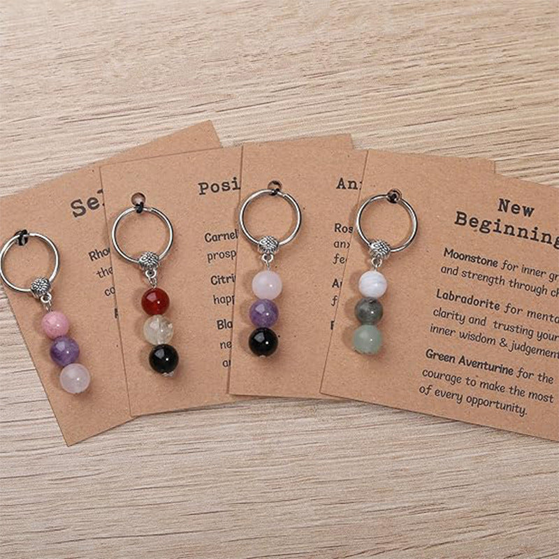 Minimalist Natural Stone Beaded Keychain Gift