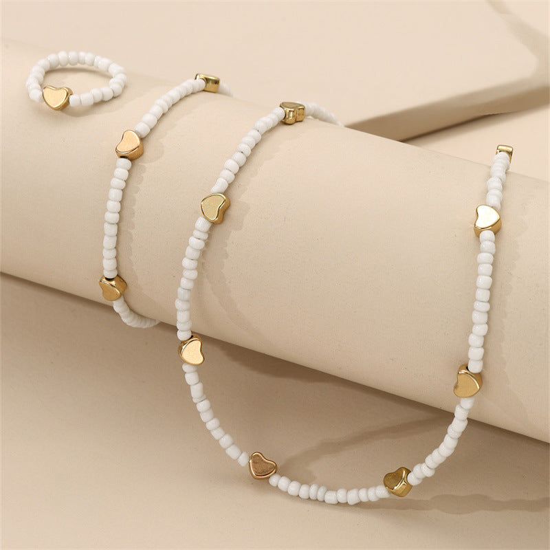 Collar con colgante de corazón de cuentas de cristal hecho a mano, estilo bohemio minimalista para niños