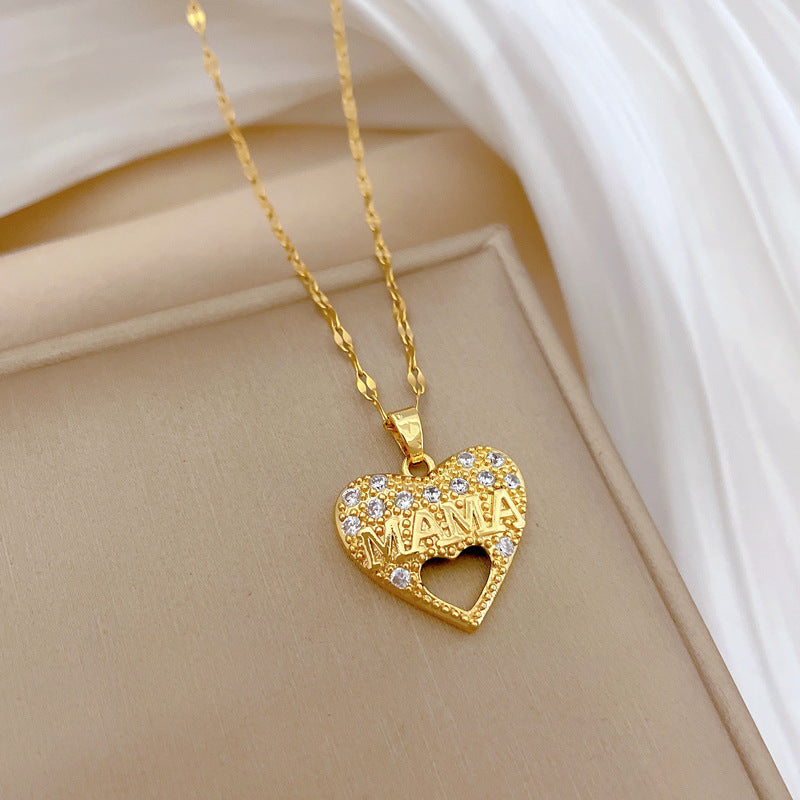 Minimalist Hollow Heart Pendant Necklace for Women and Men Stainless Steel Delicate Clavicle Chain with Moon Motif