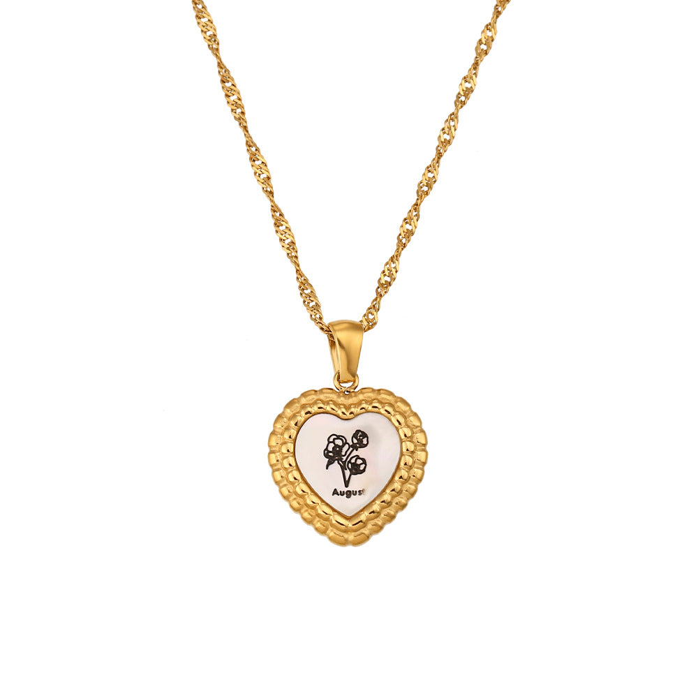 Collar minimalista de acero inoxidable con forma de corazón, chapado en oro de 18 quilates y colgante de concha para mujer