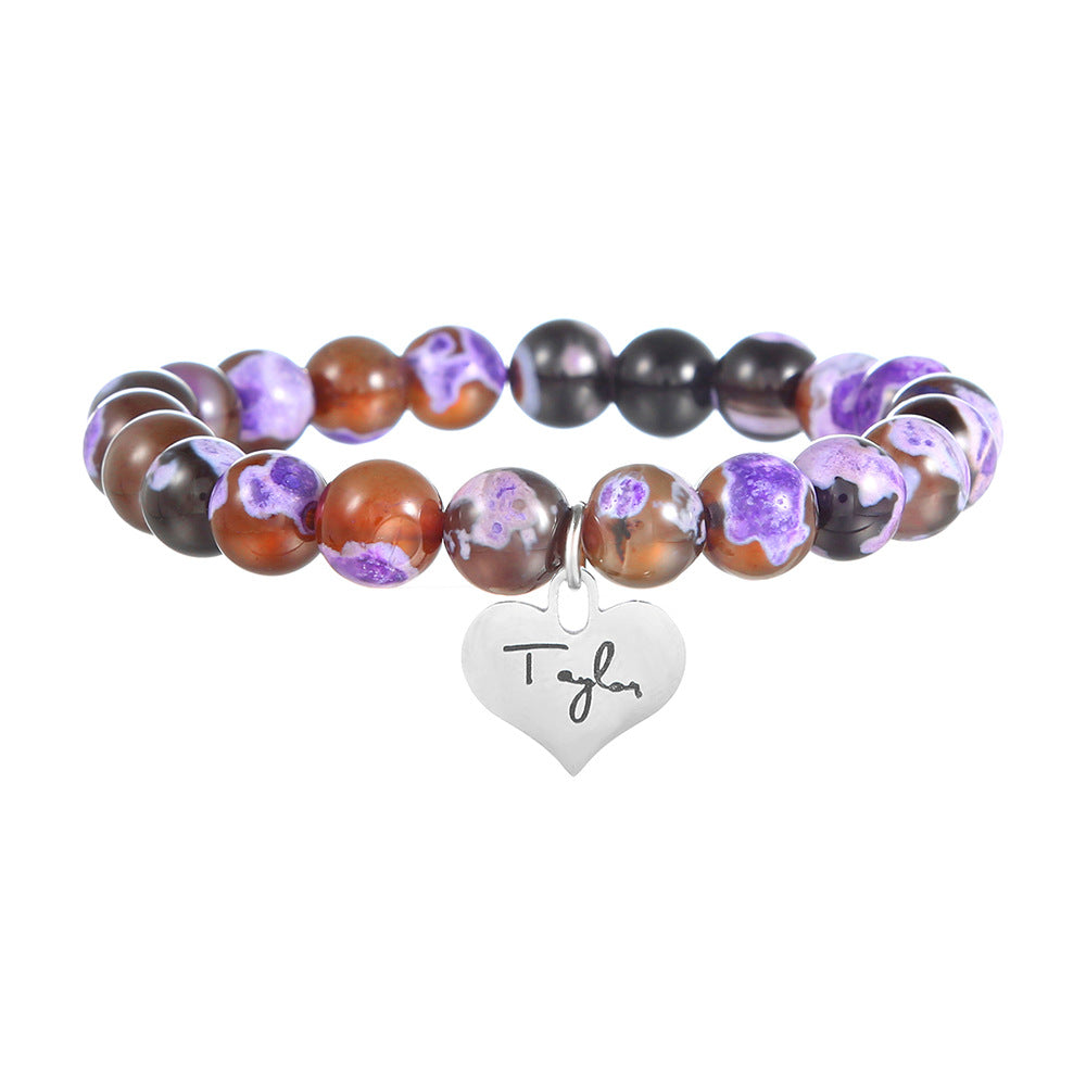 Taylor Zebra Print Heart Geometric Gemstone Stainless Steel Bracelet for Women