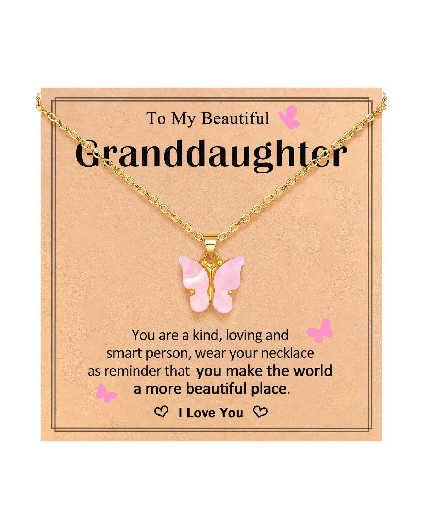 Pink Butterfly Pendant Stainless Steel Necklace for Women