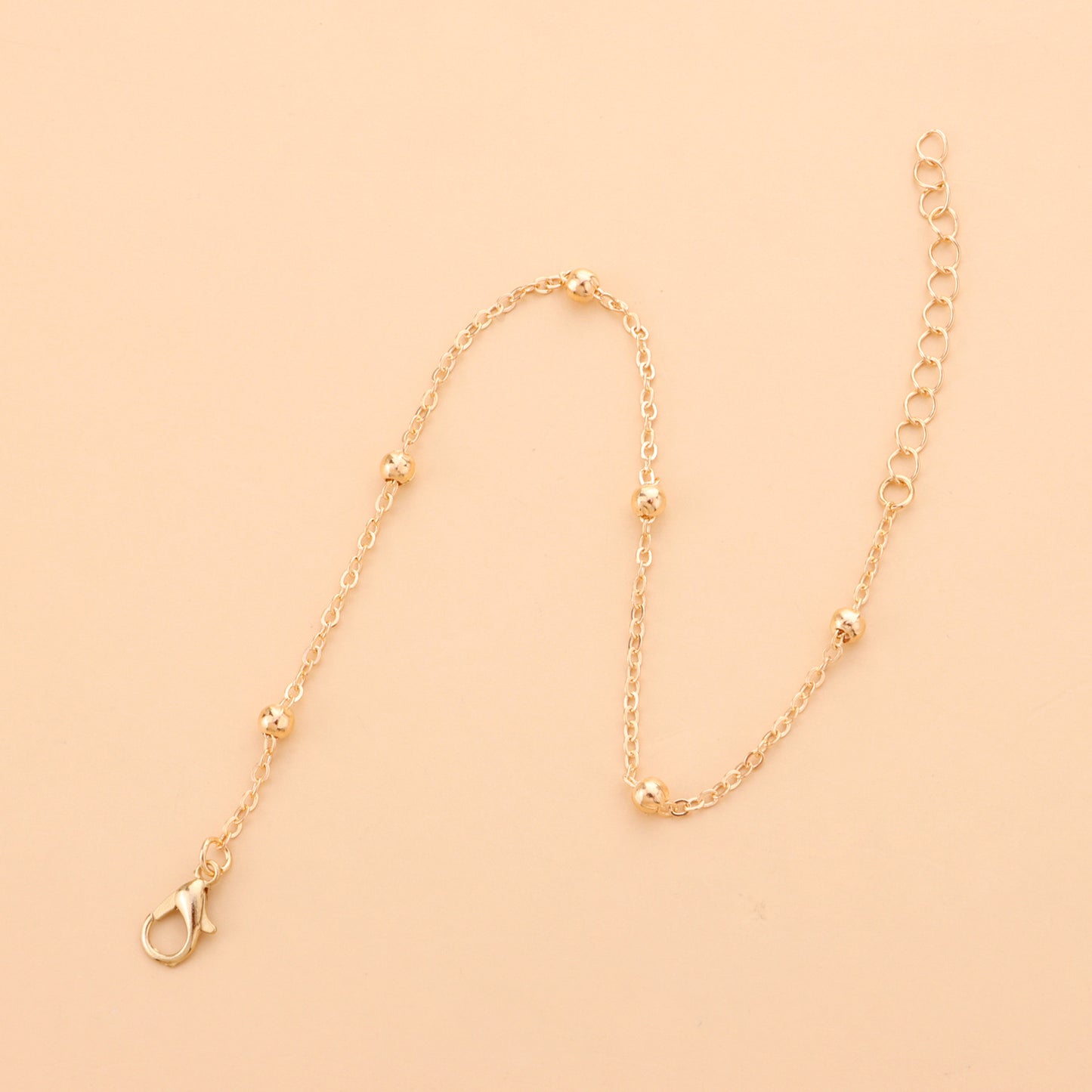 Minimalist Geometric Alloy Anklet for Women with Smooth Round Beads and Handcrafted Metal Design