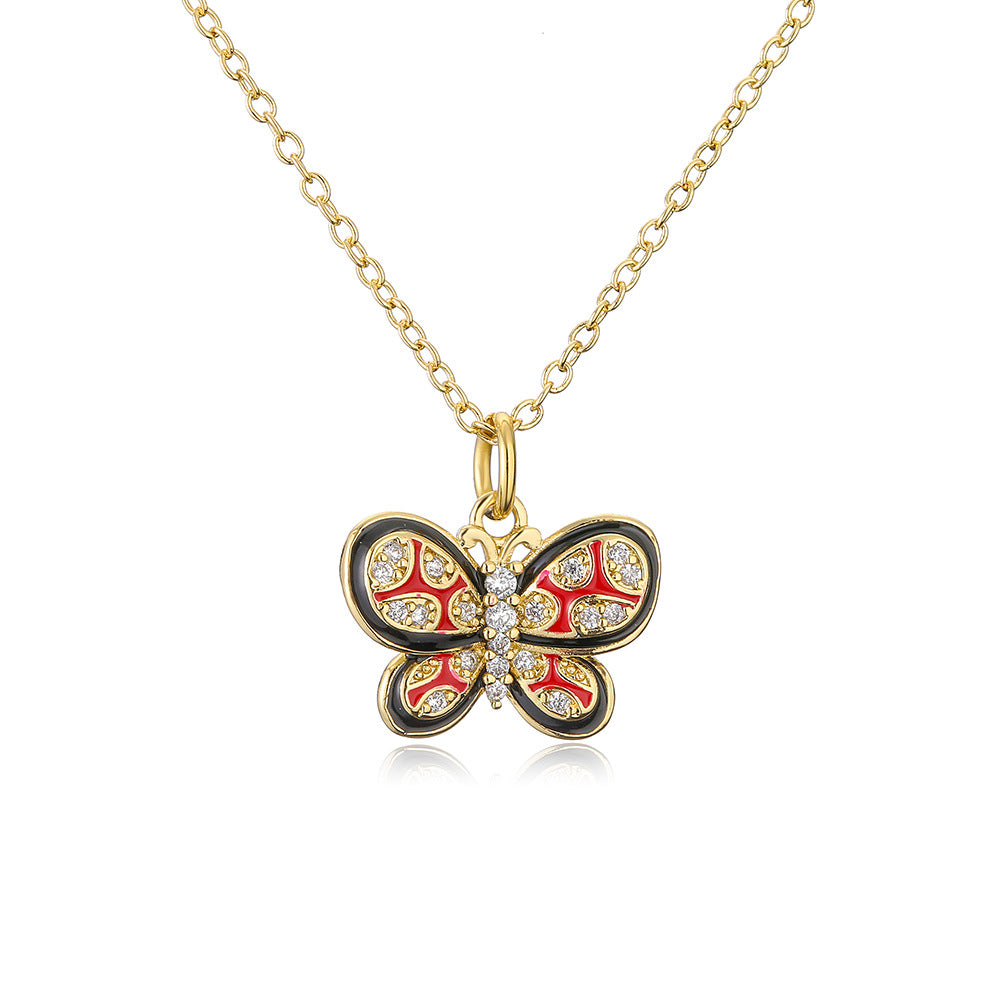 Minimalist Heart and Butterfly Pendant Necklace for Women in Copper with 18K Gold Plating, Geometric Design Locket Chain