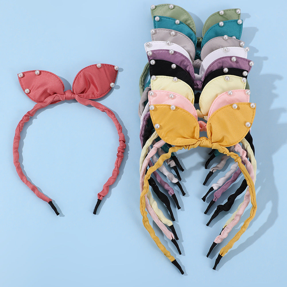 Bonito conjunto de diademas en forma de lazo para niñas con banda de tela y adornos de perlas, patrón floral estilo princesa