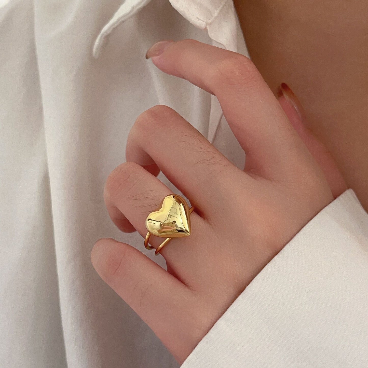 Anillo Ajustable de Plata Esterlina 925 con Forma de Corazón Vintage y Acabado Antiguo para Mujer