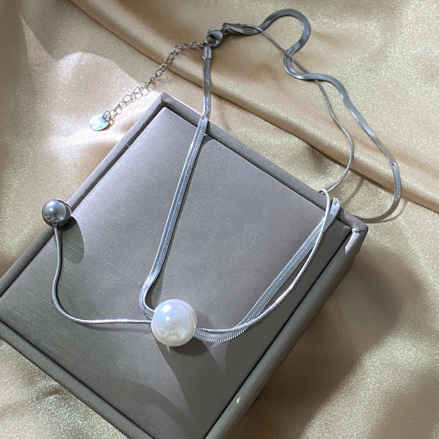 Geometric Titanium Steel Plated Necklace with Pearl Unisex