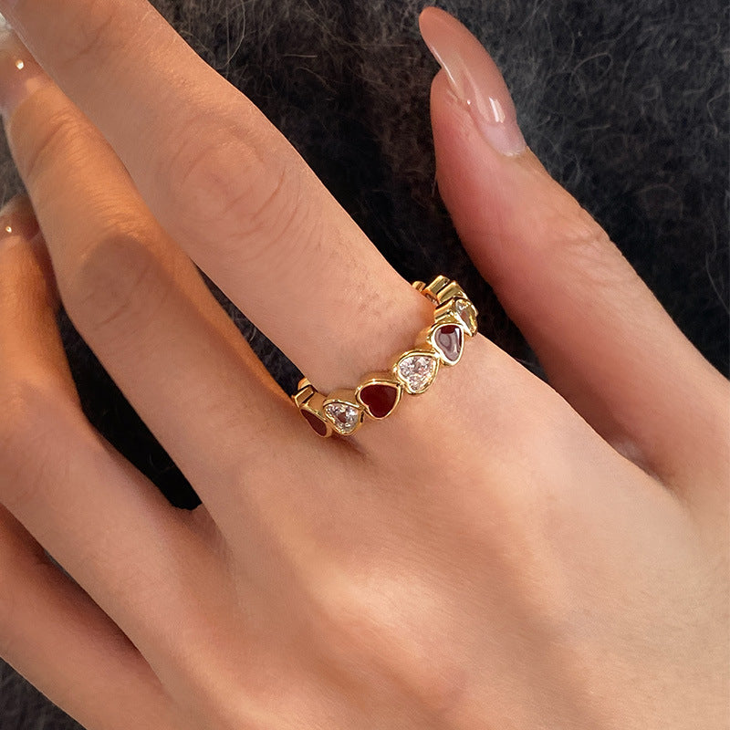 Anello Aperto a Cuore Smaltato di Lusso da Donna in Rame con Finitura Premium