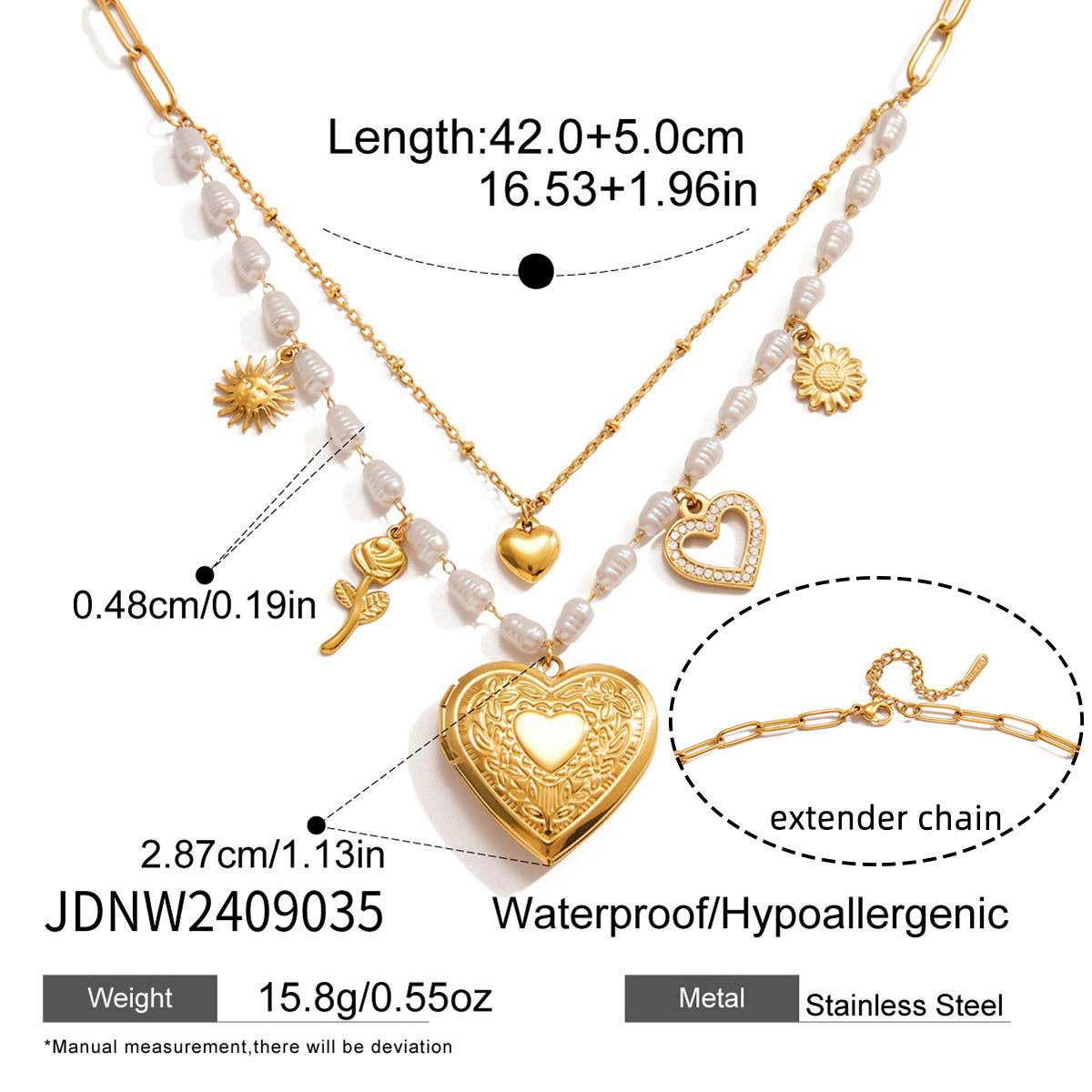 Collana Pendente a Cuore Casual in Acciaio Inossidabile con Finitura Placcata da Donna