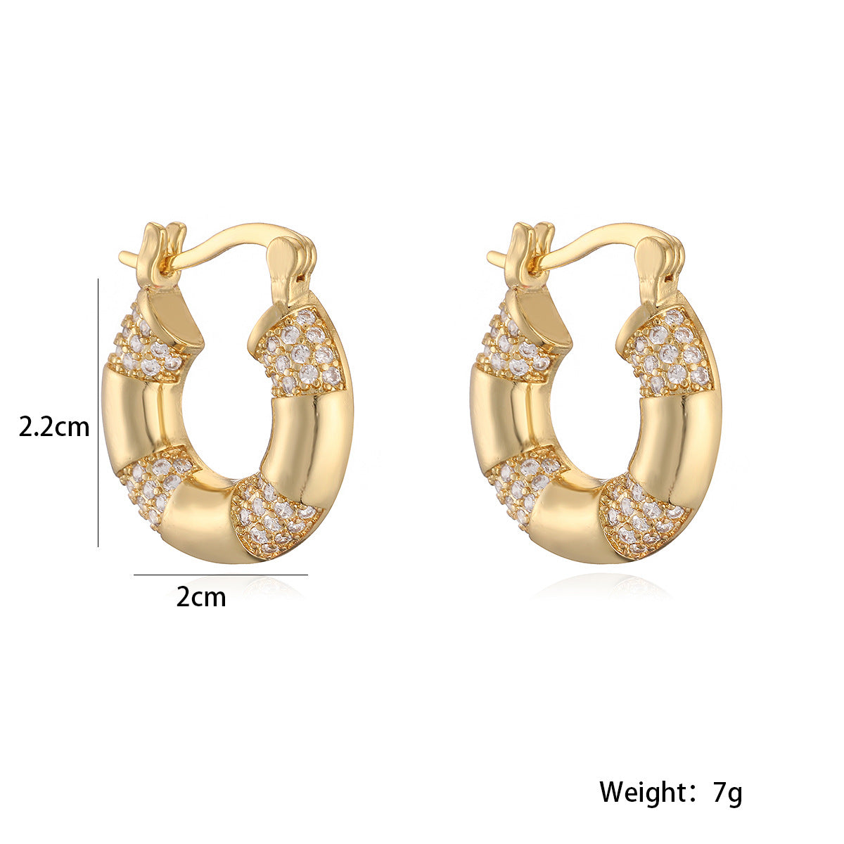 Vintage Elegant Geometric Brass Gold Plated Cubic Zirconia Hoop Earrings for Women