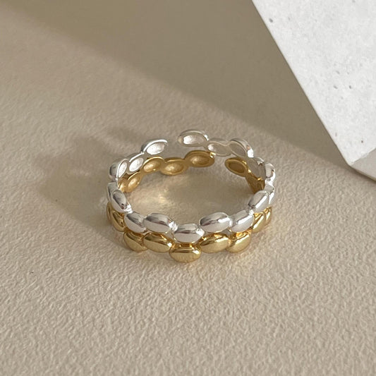 Anillo Abierto Minimalista de Plata de Ley 925 con Cuentas Ovaladas Geométricas para Mujer