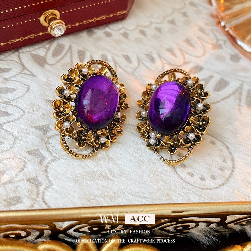Pendientes de Aro Geométricos con Perlas y Flores Vintage para Mujer con Postes de Acero Inoxidable