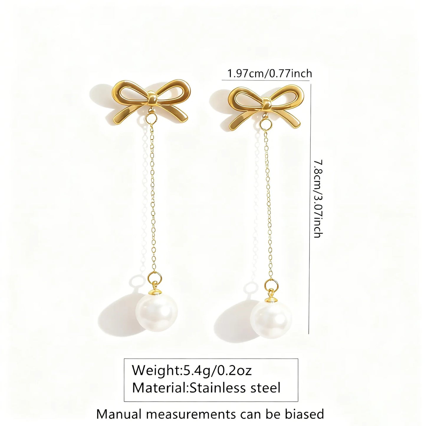 Sweet Elegant Floral Bow Plated Stainless Steel Dangle Earrings for Women