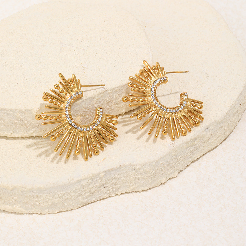 Minimalist Geometric Stainless Steel Gold Plated C-Shaped Line Earrings for Women