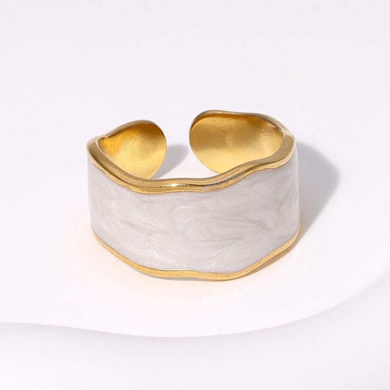 Anello minimalista in acciaio inossidabile con finitura smaltata, regolabile, dalla forma geometrica, da donna