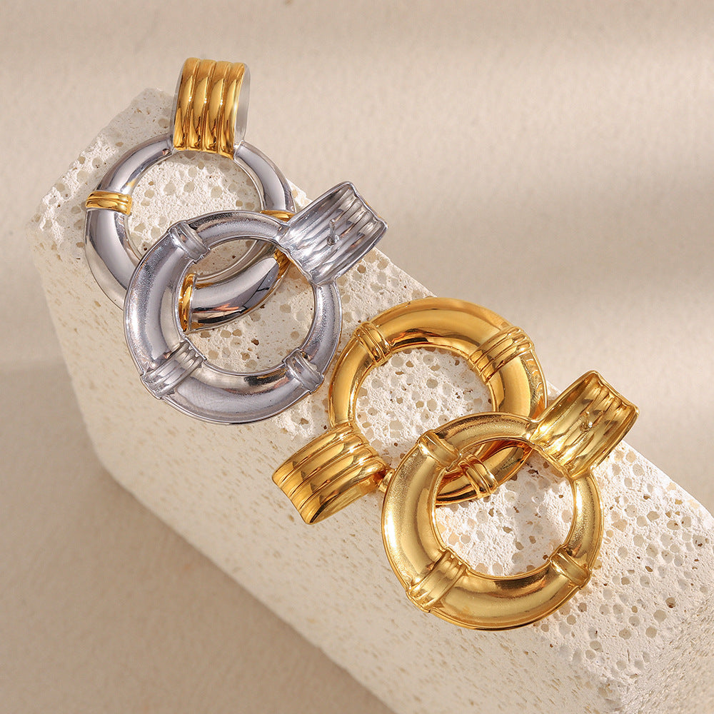 Orecchini a Cerchio Geometrici Minimalisti di Moda in Acciaio Inossidabile Placcato Oro 18K da Donna