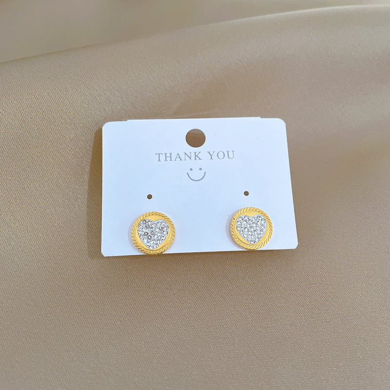 Minimalist Round Heart Titanium Steel Stud Earrings with Plating Finish for Women