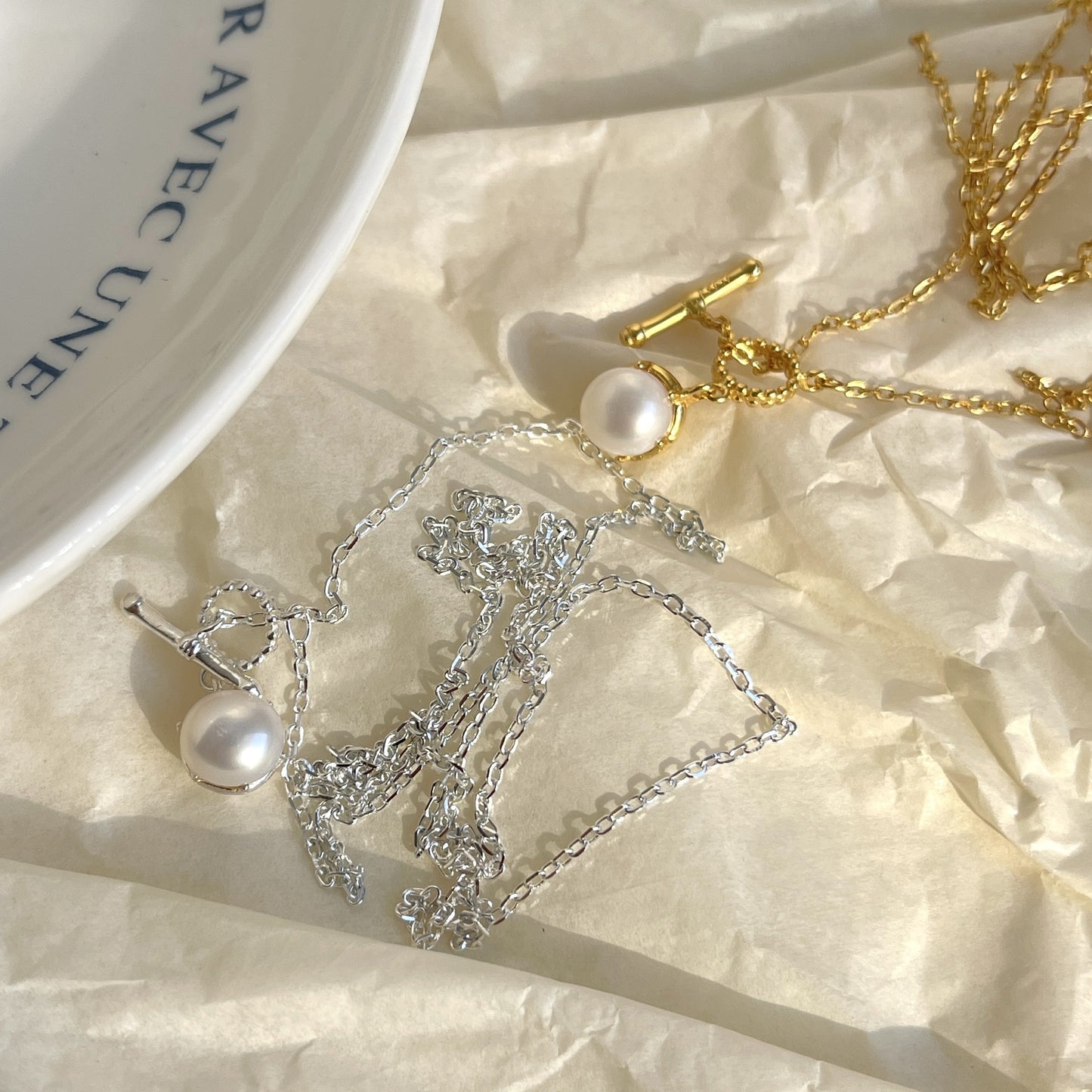 Minimalist Geometric Silver Pendant Necklace with Pearl Accents and Lobster Clasp in 925 Sterling Silver