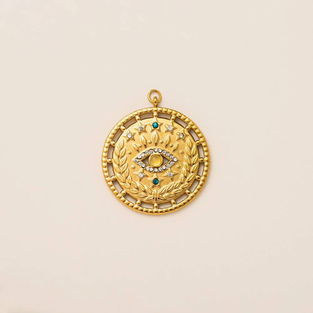 Luxury Casual 18K Gold PVD Stainless Steel Star Geometric Pendant Necklace with Sun Moon Planet Rainbow Elements