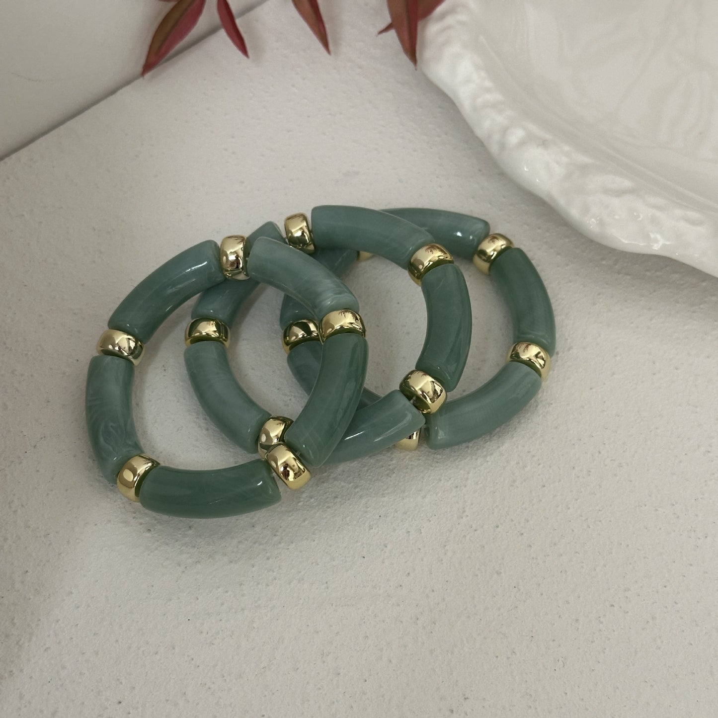 Vintage Minimalist Geometric Resin Plated Bamboo Joint Cuff Bracelet Set