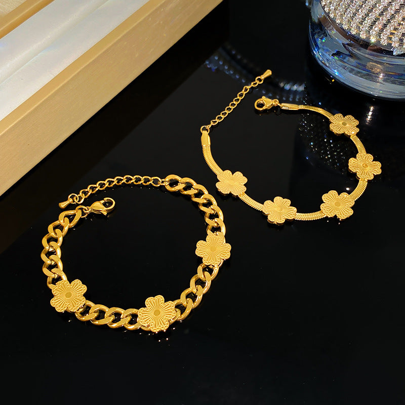Sweet Minimalist Laser Plated Floral Titanium Steel Bracelet