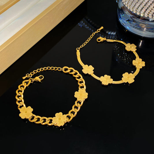 Sweet Minimalist Laser Plated Floral Titanium Steel Bracelet
