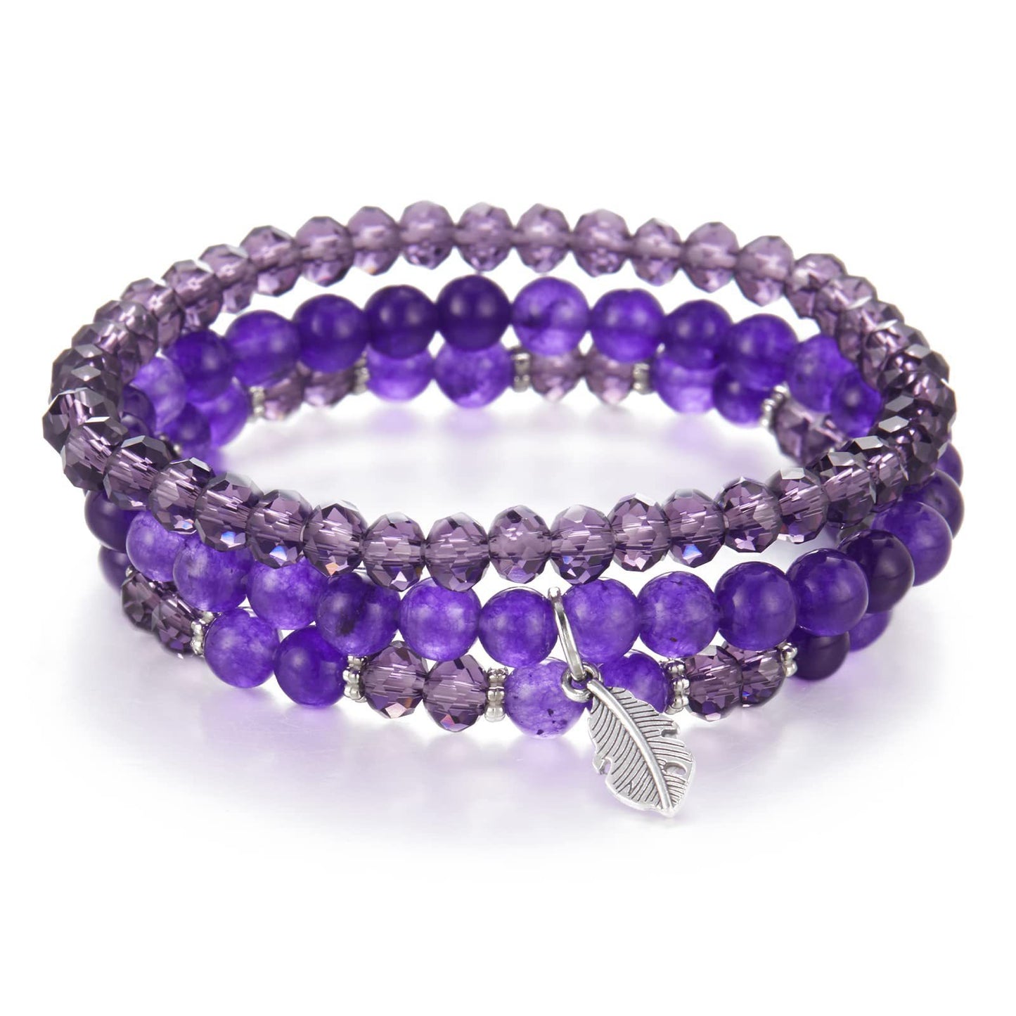 Minimalist Geometric Crystal Feather Pendant Bracelet Set