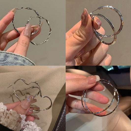 Orecchini a cerchio geometrici da donna in acciaio inossidabile placcato oro con perni in acciaio, stile chic