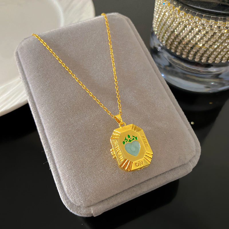 Vintage Drip Oil Floral Heart Oval Pendant Gold Plated Brass Necklace for Women