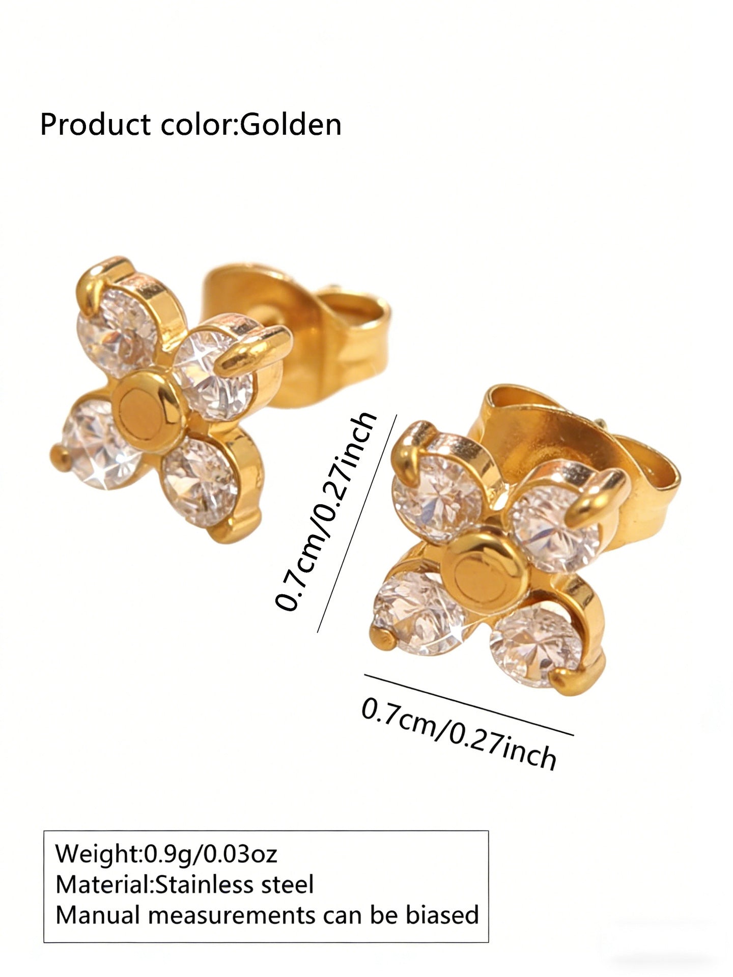 Sweet Elegant 18K Gold Plated Stainless Steel Cross Floral Necklace and Earring Set with Cubic Zirconia