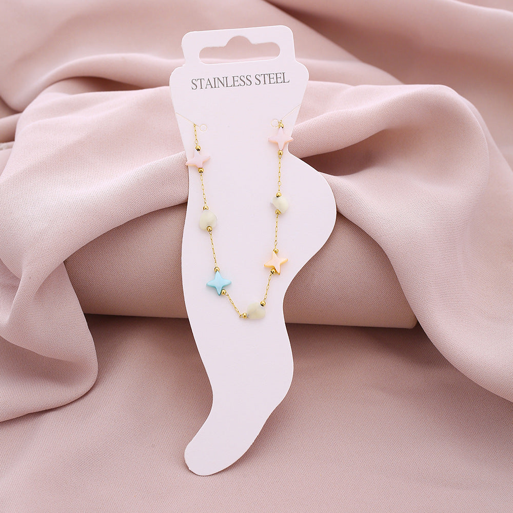 Tobillera geométrica de concha de moda para mujer hecha de acero de titanio Elegante accesorio de verano
