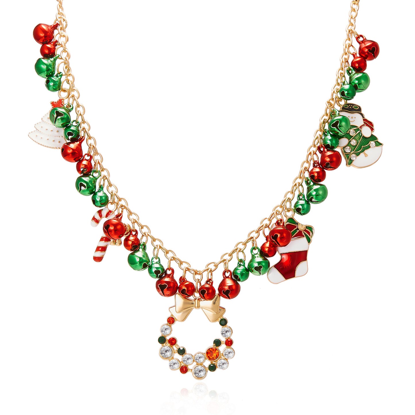 Collar de moda navideño para mujer con dijes de muñeco de nieve y reno, colgante de aleación de zinc en cadena chapada, regalo de joyería festiva para las fiestas