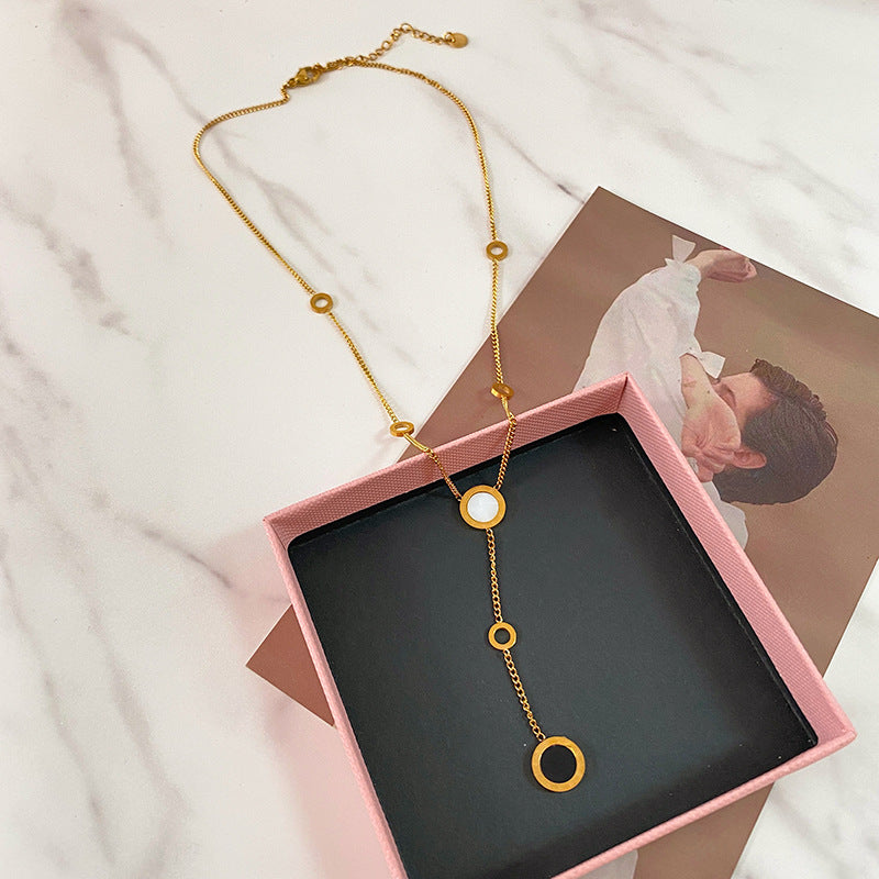 Minimalist Gold Plated Titanium Steel Floral Tassel Necklace for Unisex