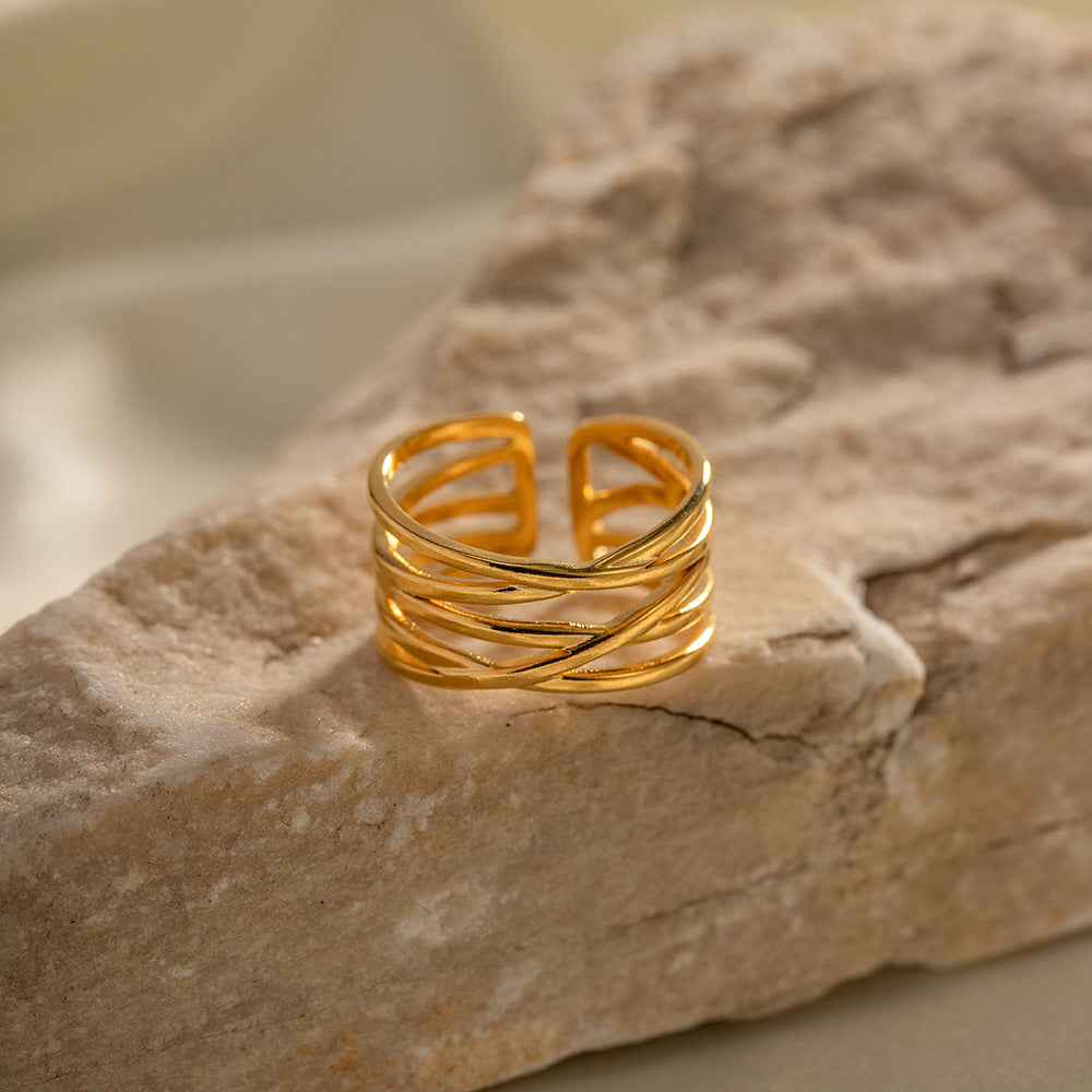 Anillo minimalista de acero inoxidable con diseño geométrico y chapado en oro de 18 quilates para mujer, banda apilable hipoalergénica