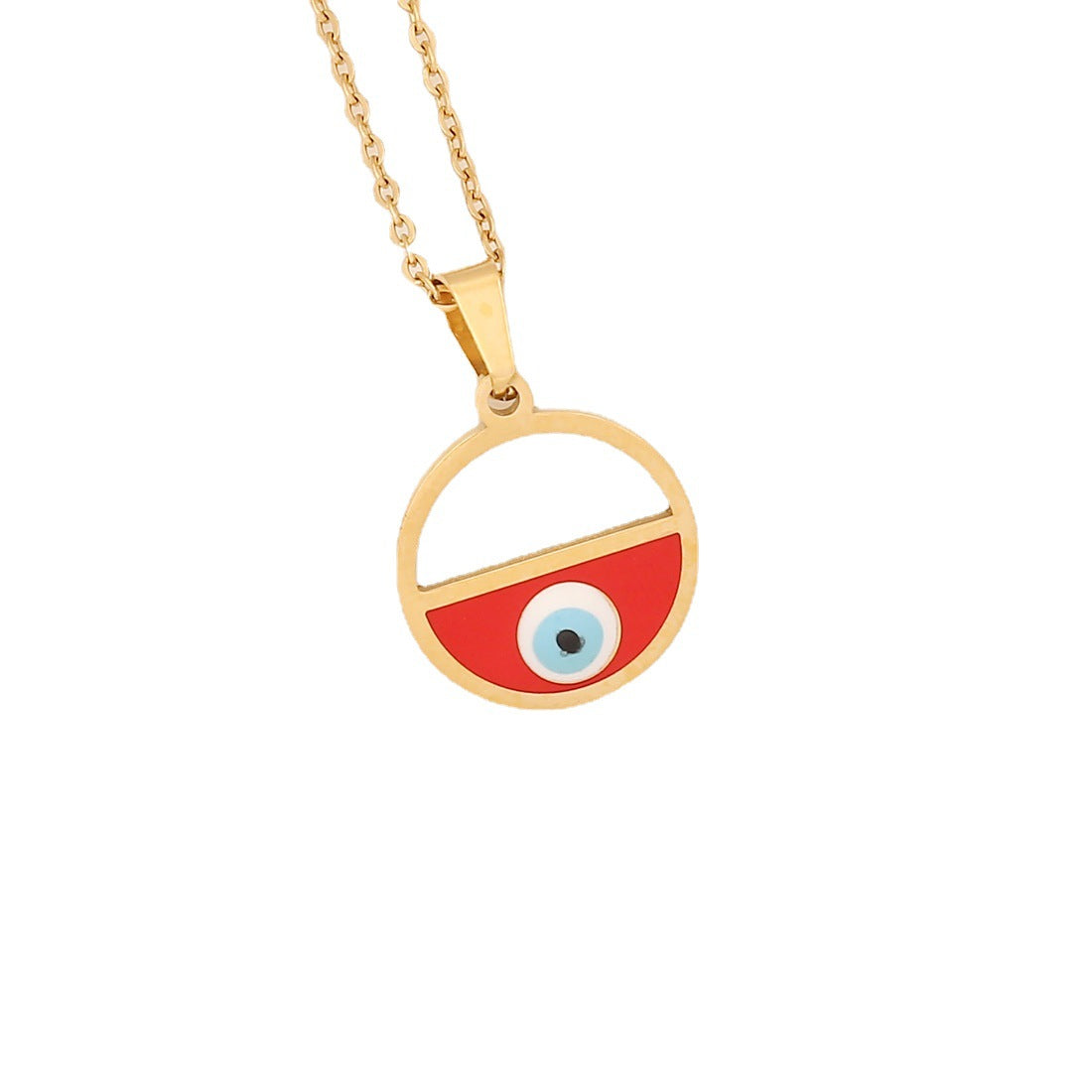 Collana con pendente a forma di occhio in acciaio inossidabile audace con finitura a olio a goccia
