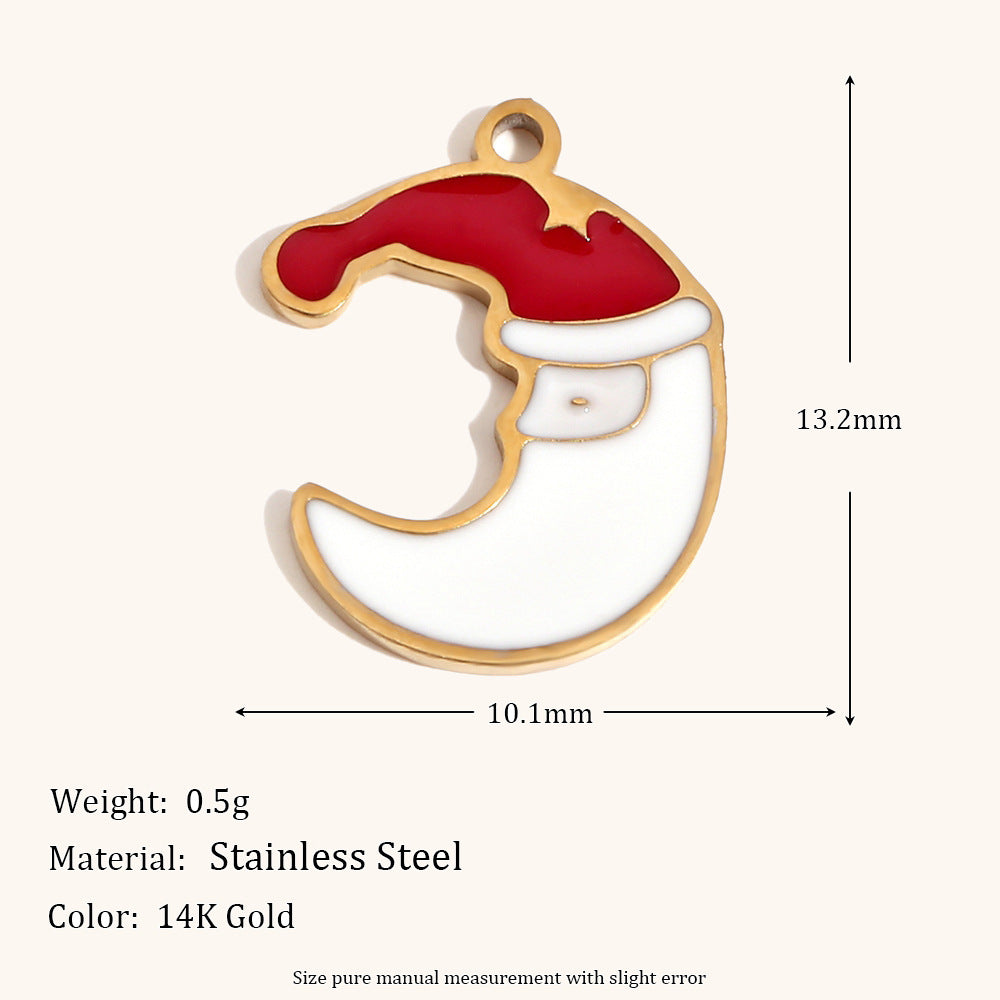 Colgante de acero inoxidable con forma de corazón y temática navideña, chapado en oro de 14 quilates, con diseño de reno, muñeco de nieve y calcetín para mujer