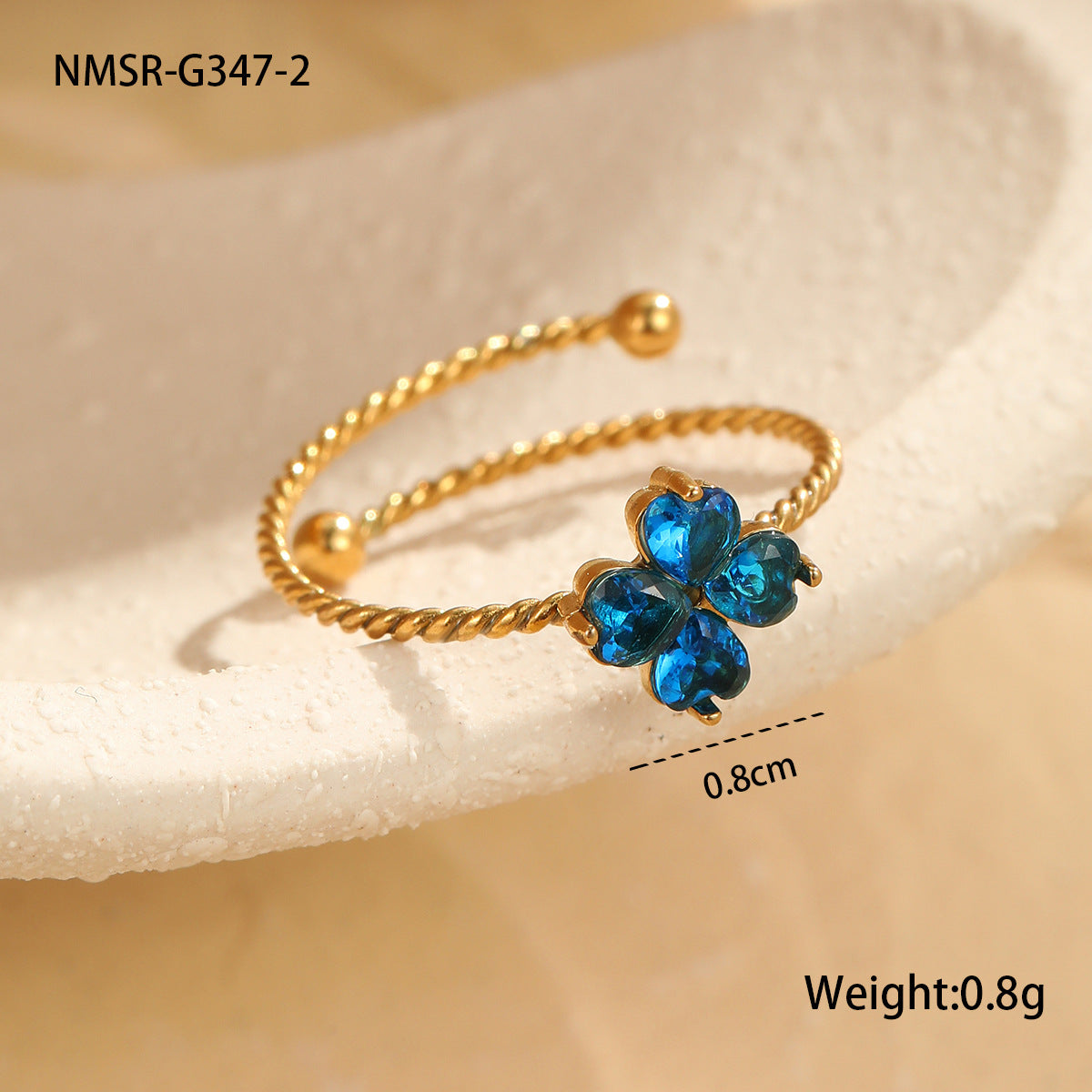 Anillo minimalista de acero inoxidable con forma de trébol de cuatro hojas y acabado galvanizado para mujer