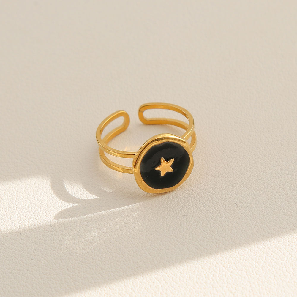 Vintage Instagram Style Adjustable Geometric Stainless Steel Ring with 18K Gold Plating for Women
