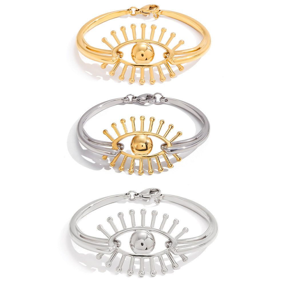 Pulsera de acero de titanio con diseño de Ojo Turco y baño de oro de 18 quilates para mujer, accesorio de moda hipoalergénico de acero inoxidable