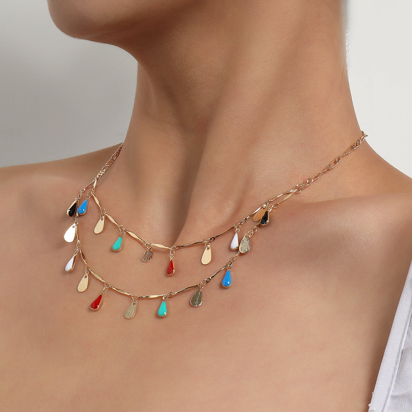 Minimalist Geometric Teardrop Pendant Necklace for Women Alloy Straight Tube Chain