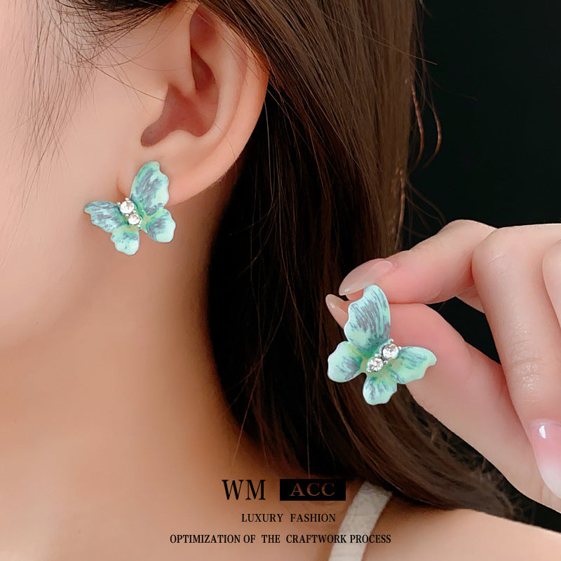 Vintage-Style Butterfly Earrings with Enamel Finish in Alloy Base and 14K Gold Posts for Women