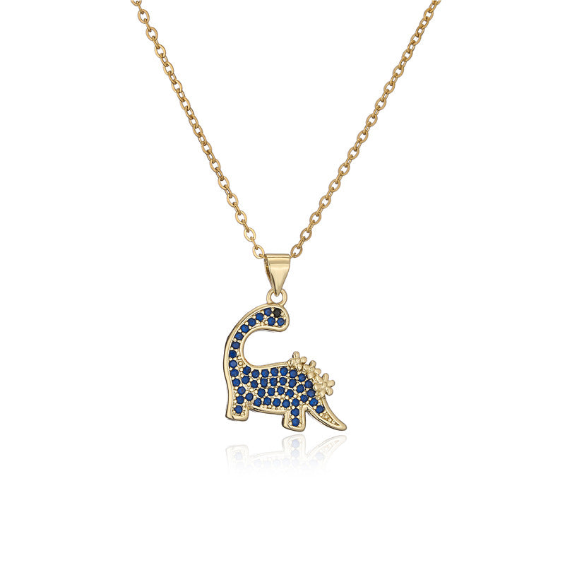 Sweet Geometric Dinosaur 18K Gold Plated Brass Cubic Zirconia Pendant Necklace for Women