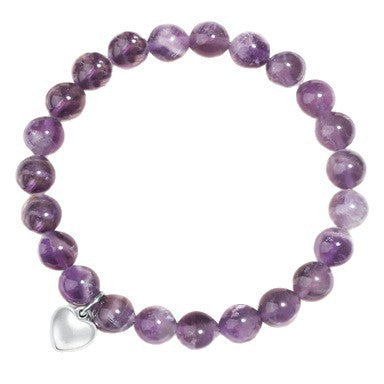 Minimalist Stainless Steel Amethyst Crystal Heart Beaded Bracelet Unisex Business Gift