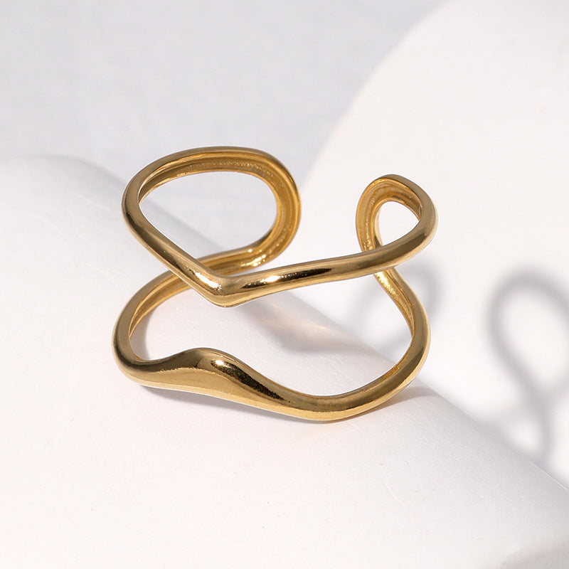 Anello Aperto Regolabile da Donna in Acciaio Inossidabile Geometrico Minimalista Placcato Oro